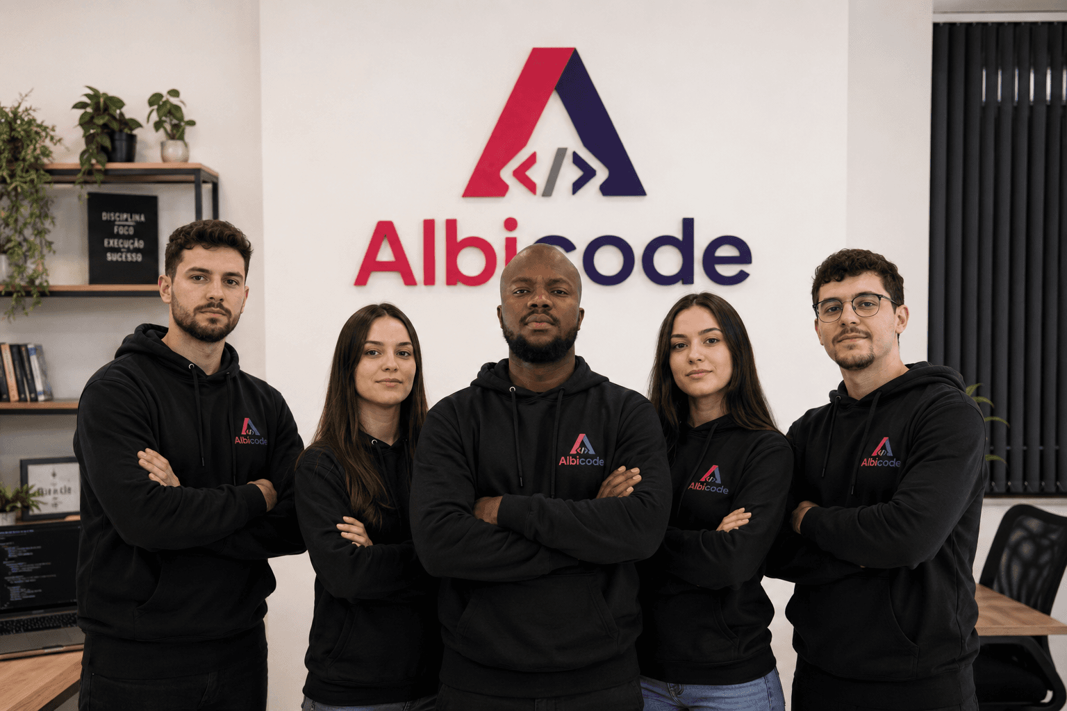 A collaborative team of software engineers in a modern office